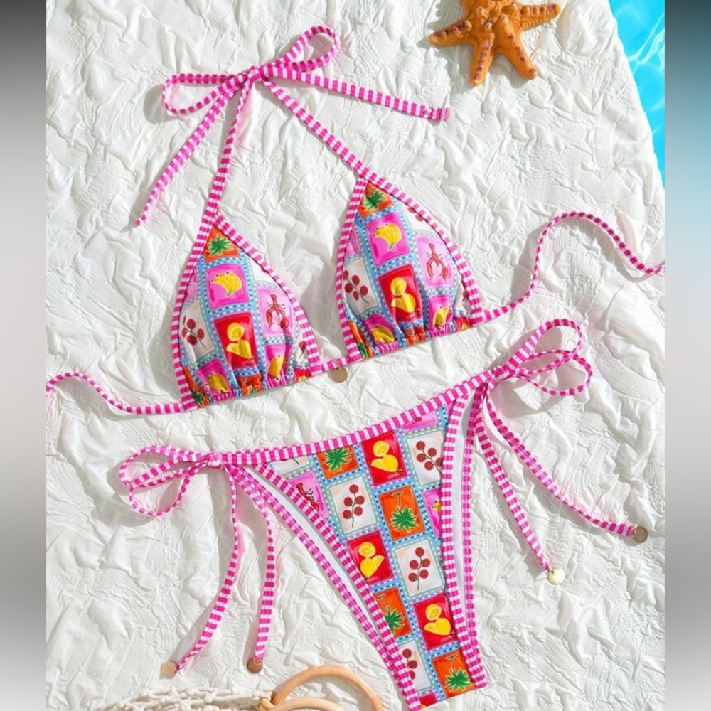 Colorful Patterned Bikini Set Xs XS women brand new SHEIN swimsuit